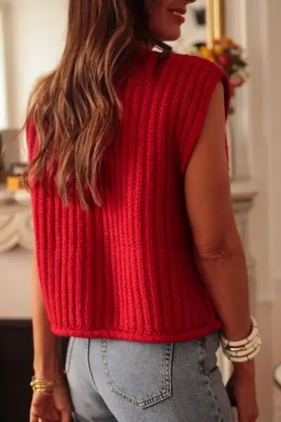 'Ella' Creme Knit Gold Button Sweater Vest - Celes Fashion